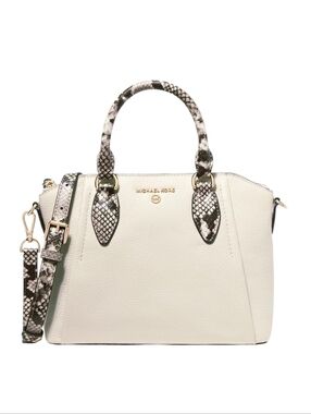 Michael Kors Sienna Cream Medium Snake-Embossed Top Handle Bag Shoulder Purse